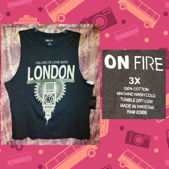 On Fire Black & Pale Cream Falling in Love With London Knit Tank Top Jrs Plus 3X - Picture 1 of 7
